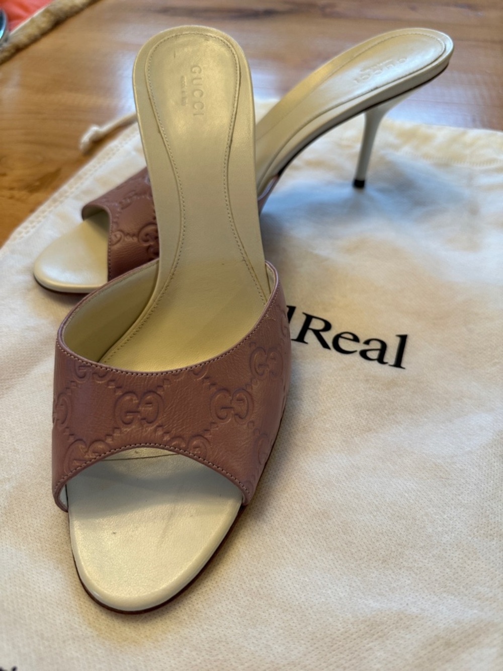Gucci Pink Leather GG Embossed Kitten Heels